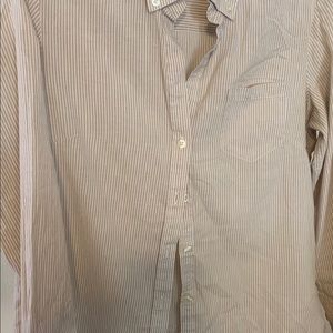 Causal and comfortable tan and white button down